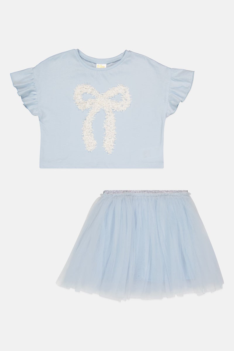 MISS Toddlers Girl 2 Pieces Textured Top And Tutu Skirt Set, Light Blue - Image 2