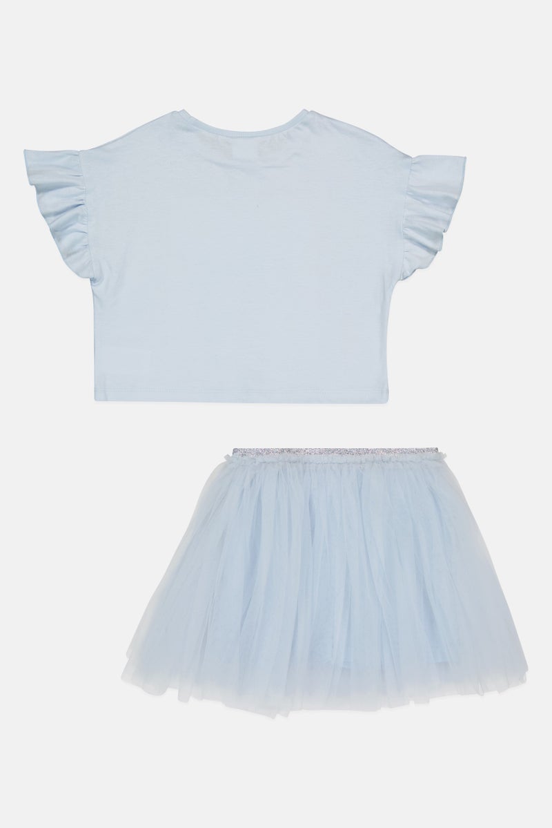 MISS Toddlers Girl 2 Pieces Textured Top And Tutu Skirt Set, Light Blue - Image 3