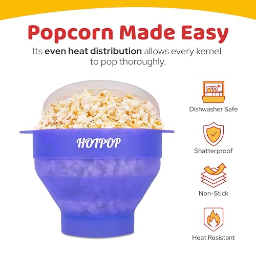 HOTPOP The Original Hotpop Microwave Popcorn Popper, Silicone Popcorn Maker, Collapsible Bowl BPA-Free and Dishwasher Safe- 20 Colors Available (Glacier Blue) - Image 4