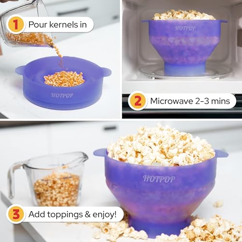HOTPOP The Original Hotpop Microwave Popcorn Popper, Silicone Popcorn Maker, Collapsible Bowl BPA-Free and Dishwasher Safe- 20 Colors Available (Glacier Blue) - Image 3
