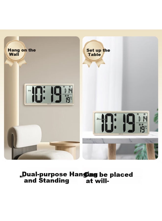 Hense Creative Electronic Clock Perpetual Calendar Large Screen Wall Clock Table Clock Lcd Display Alarm Clock Living Room Desk Clock Ha88 Gold 36cm - Image 4