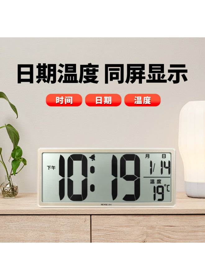 Hense Creative Electronic Clock Perpetual Calendar Large Screen Wall Clock Table Clock Lcd Display Alarm Clock Living Room Desk Clock Ha88 Gold 36cm - Image 5