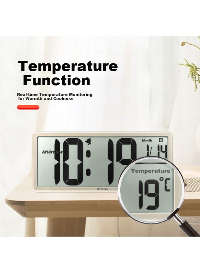 Hense Creative Electronic Clock Perpetual Calendar Large Screen Wall Clock Table Clock Lcd Display Alarm Clock Living Room Desk Clock Ha88 Gold 36cm - Image 3