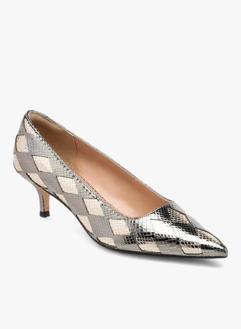 ELLE Women's Textured Pointed Toe Pumps with Kitten Heels