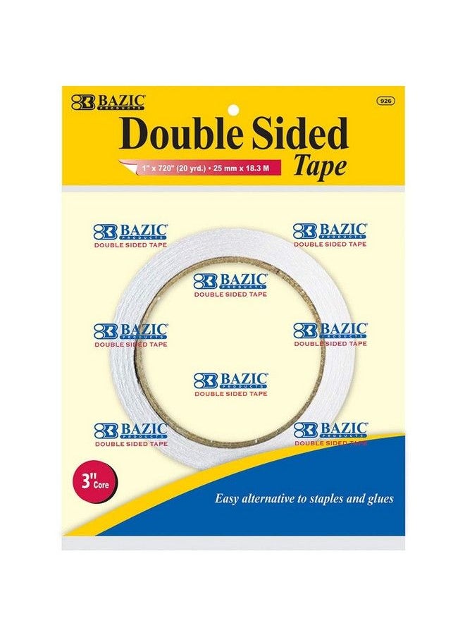 Bazic Products 1"" X 20 Yard (720"") Double Sided Tape Clear Sticky Adhesive Tapes For Home Office Decor Gift Wrap 1Pack"  - Image 1