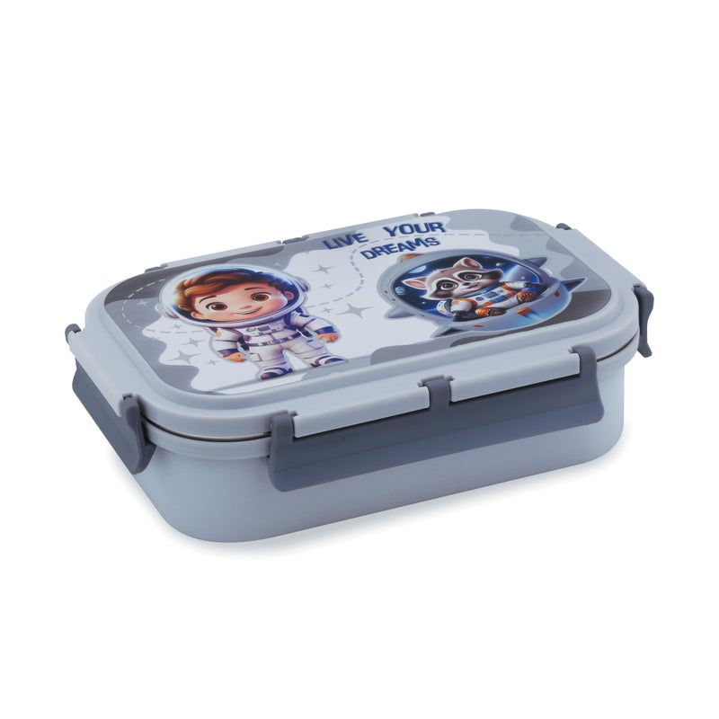 ATTRO Magna Insulated Lunch Box with 1 Small Container & Spoon Eyecatchy Astronaut Print Inner Steel & Outer Plastic BPA Free Food Grade 800ml+170ml- Grey - Image 5