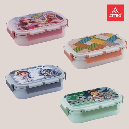ATTRO Magna Insulated Lunch Box with 1 Small Container & Spoon Eyecatchy Astronaut Print Inner Steel & Outer Plastic BPA Free Food Grade 800ml+170ml- Grey - Image 4
