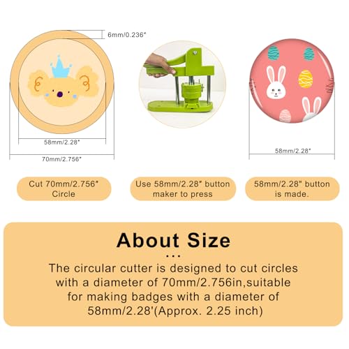 MK.Bear 58mm / 2.28" Button Paper Cutter, Metal Graphic Punch Die Cutter Tool for Button Maker Machine, Round Circle Punch Cutter for DIY Badges, Magnets, Keychains & Crafts - Image 2