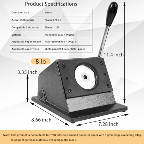 MK.Bear 58mm / 2.28" Button Paper Cutter, Metal Graphic Punch Die Cutter Tool for Button Maker Machine, Round Circle Punch Cutter for DIY Badges, Magnets, Keychains & Crafts - Image 3