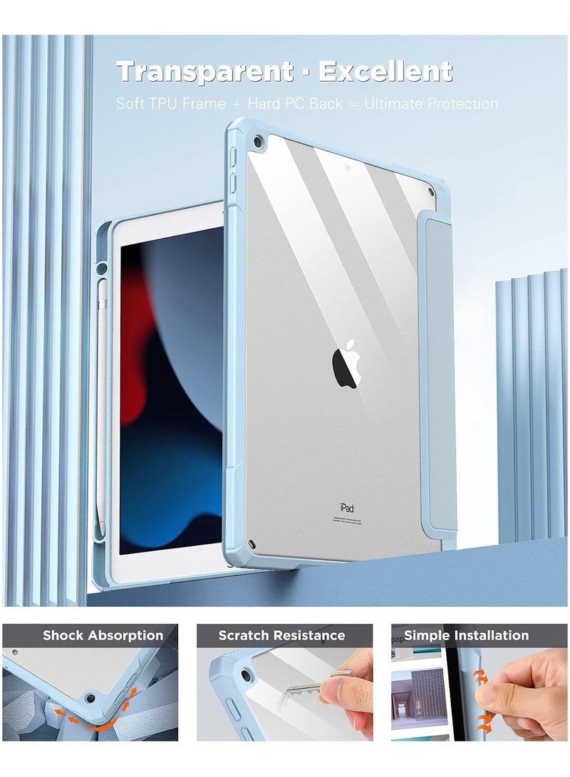 DUSALA Case for iPad 9th Generation 2021/iPad 8th Generation 2020/iPad 7th Generation 2019 10.2 inch with Pencil Holder, Slim Protective Cover with Clear Back Shell, Auto Wake/Sleep, (Blue) - Image 4