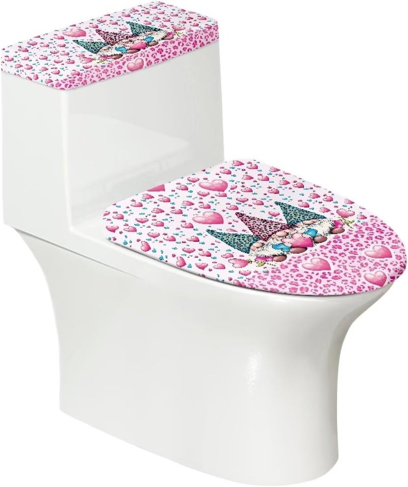 Vanideaoty Store Love Hearts Toilet Tank Lid Cover Decoration for Adults Gnome 2 Pieces Fits Most Toilet Tanks and Lids Valentines Day Decorations - Image 1