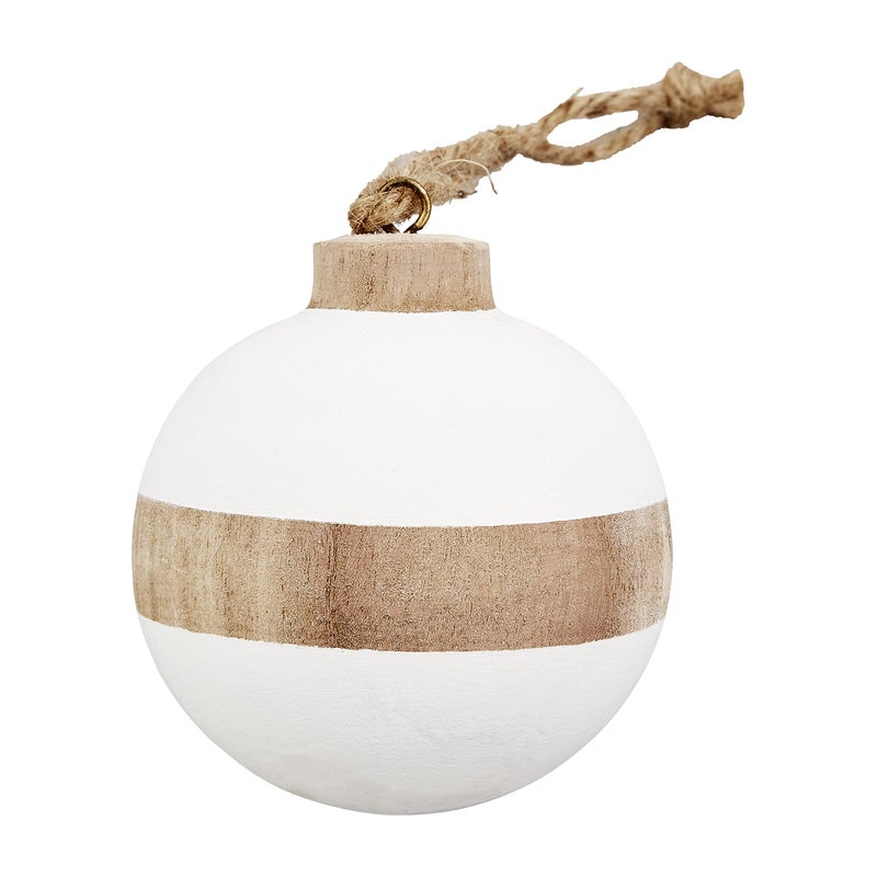 Mud Pie Paulownia Wood Christmas Ornament  Ball  4"" x 3.25"" - Image 1