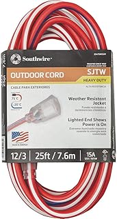 Southwire 2547SWUSA1 25-Feet; Contractor Grade; 12/3; Lighted End Red White and Blue; American Made Extension Cord; - Image 1