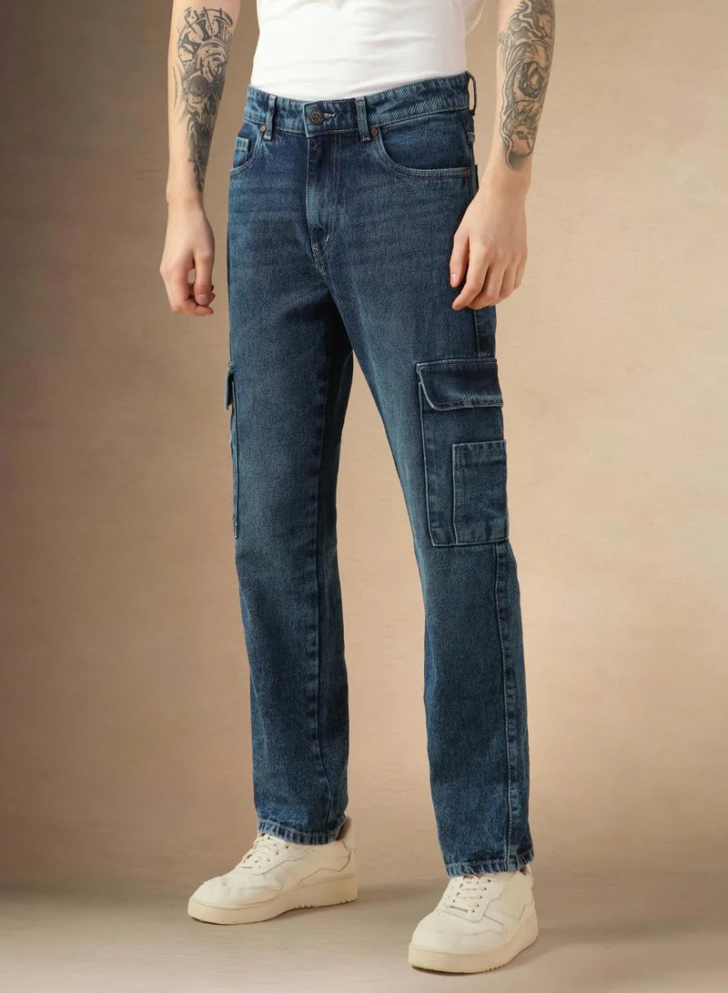Dennis Lingo Men's Indigo 100% Cotton Solid Full Length Relaxed Fit Jeans