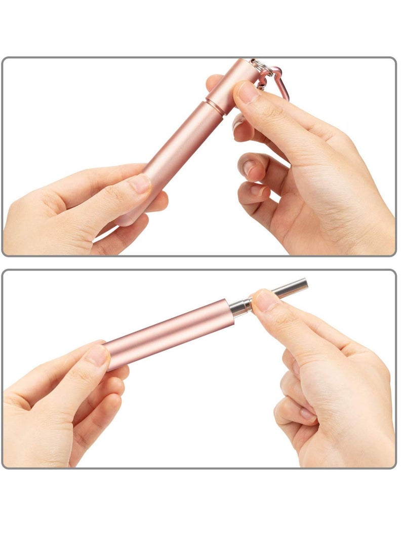 SYOSI Reusable Telescopic Metal Straws, 3 Pack Stainless Steel Collapsible Drinking Straw, Portable Pocket Drinking Straws for Travel, with Cleaning Brush & Carabiner (Rose, Black, Silver) - Image 4