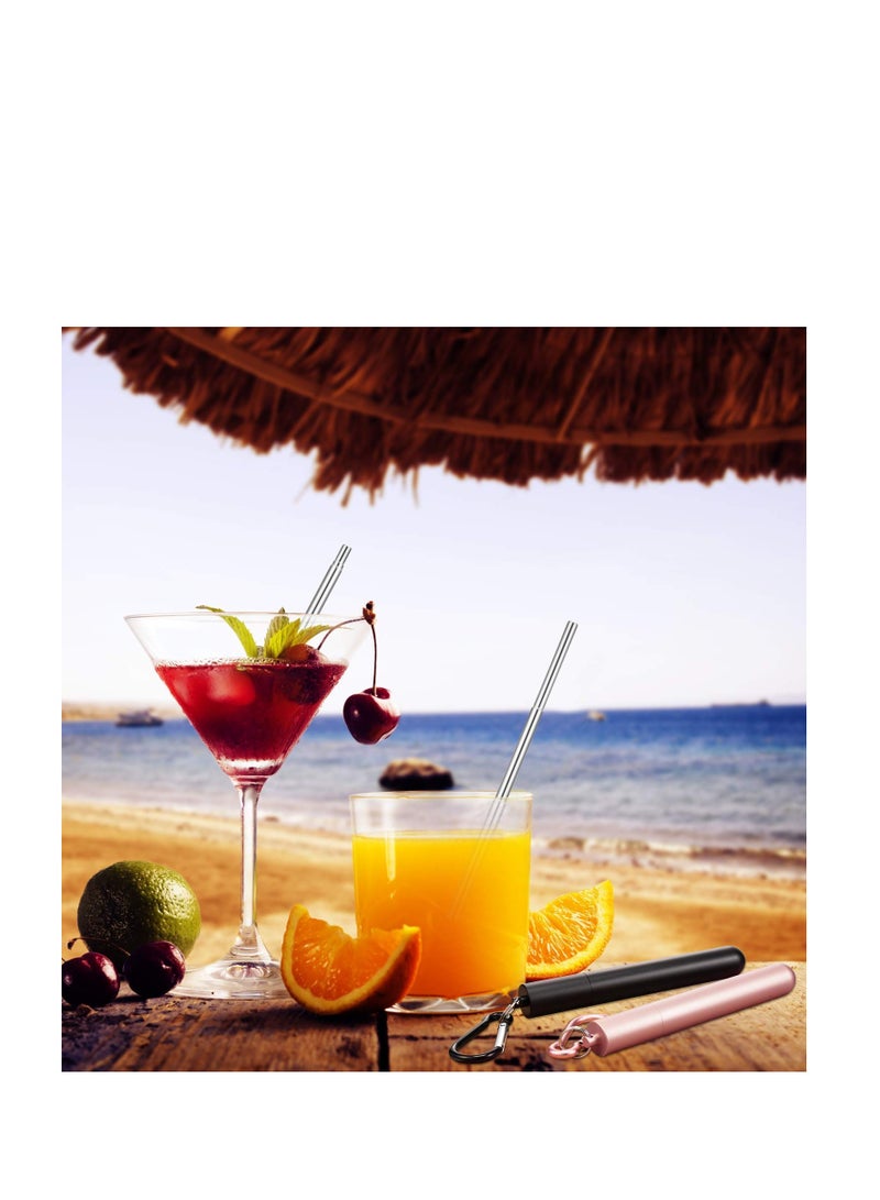 SYOSI Reusable Telescopic Metal Straws, 3 Pack Stainless Steel Collapsible Drinking Straw, Portable Pocket Drinking Straws for Travel, with Cleaning Brush & Carabiner (Rose, Black, Silver) - Image 5