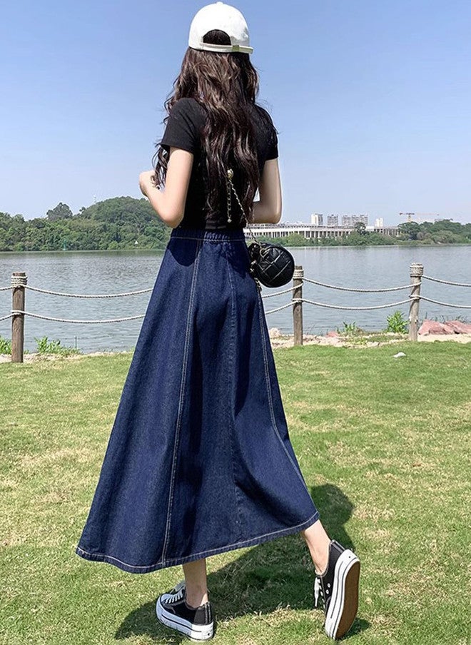 YUNIQEE تنورة ماكسي جينز على شكل حرف A للنساء - Image 2