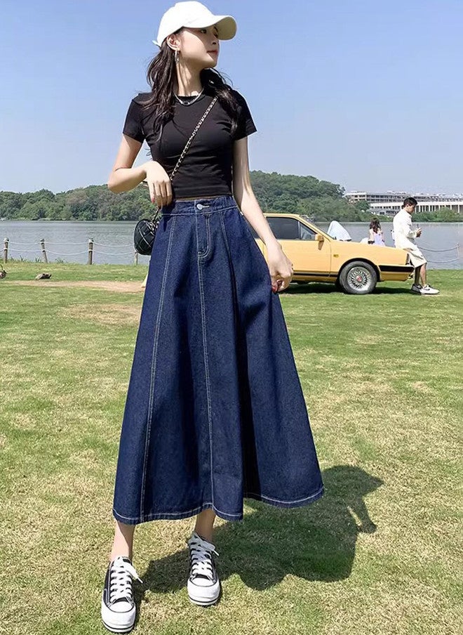 YUNIQEE تنورة ماكسي جينز على شكل حرف A للنساء - Image 1