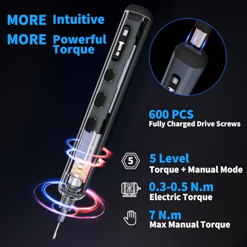 STREBITO Mini Electric Screwdriver Set, 70-in-1 Max Precision Electric Screwdriver Kit with Lights, 5 Upgraded Torque Levels, 64 Magnetic Bits, Electric Screwdriver Cordless for PC RC Electronics - Image 2