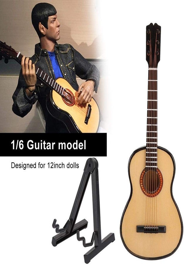 Zerodis 1/6 Scale Dollhouse Size Wooden Guitar Model,Mini Musical Instrument Crafts Ornament Accessory with Stand&Case for 12inch Doll Decoration 6.7X2.4X0.8inch(Wood) - Image 4