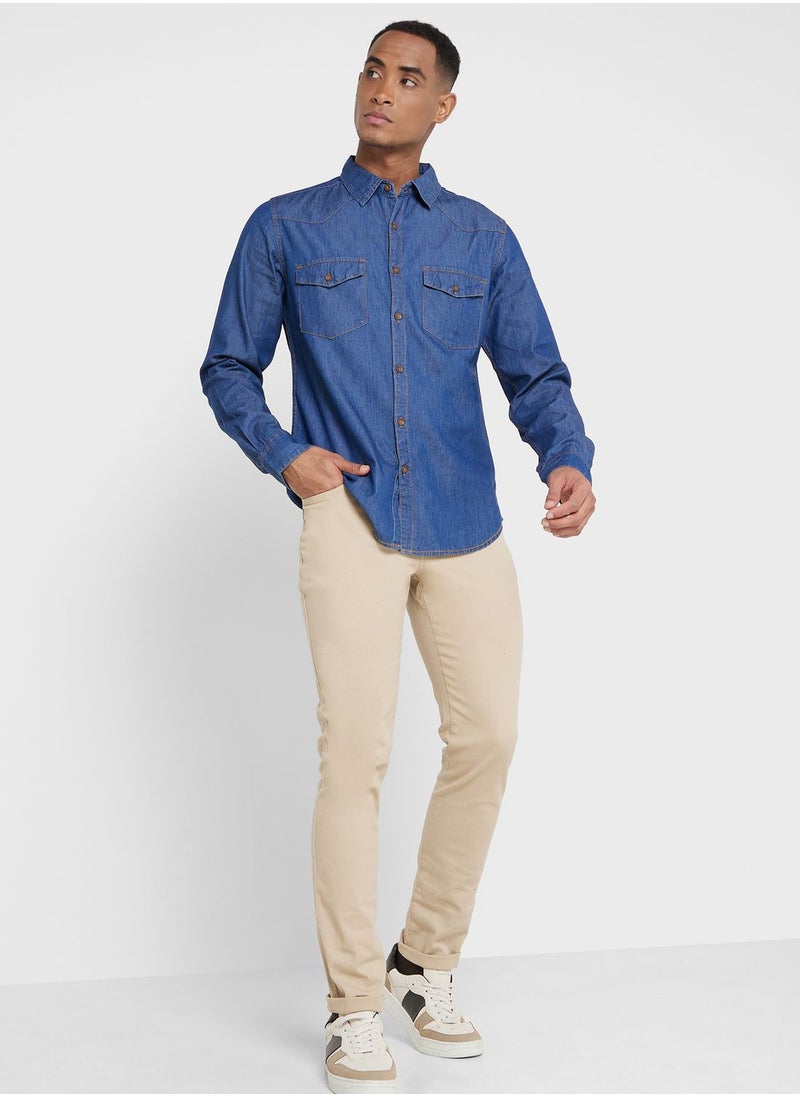 Thomas Scott - Thomas Scott Men Blue Smart Slim Fit Opaque Casual Shirt - Image 1