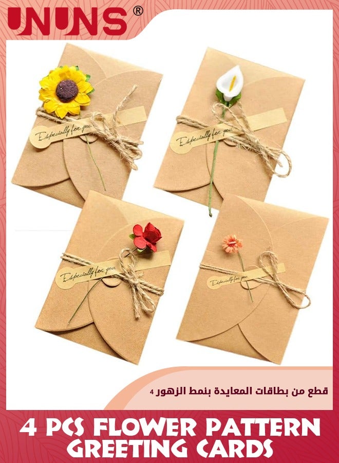 UNUNS 4 Pack Handmade Flower Greeting Card Dried Flowers Decorated Postcard,Thank You Card,Vintage Blank Fancy Envelope Invitation Greeting Card,Wish Card For Wedding Birthday Festival,Valentine's Day - Image 1