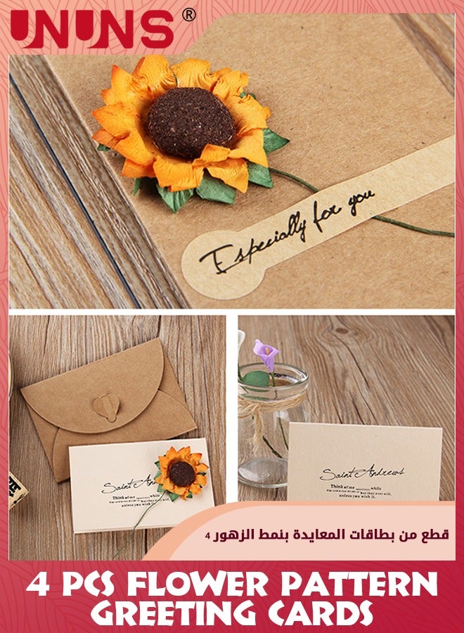 UNUNS 4 Pack Handmade Flower Greeting Card Dried Flowers Decorated Postcard,Thank You Card,Vintage Blank Fancy Envelope Invitation Greeting Card,Wish Card For Wedding Birthday Festival,Valentine's Day - Image 4
