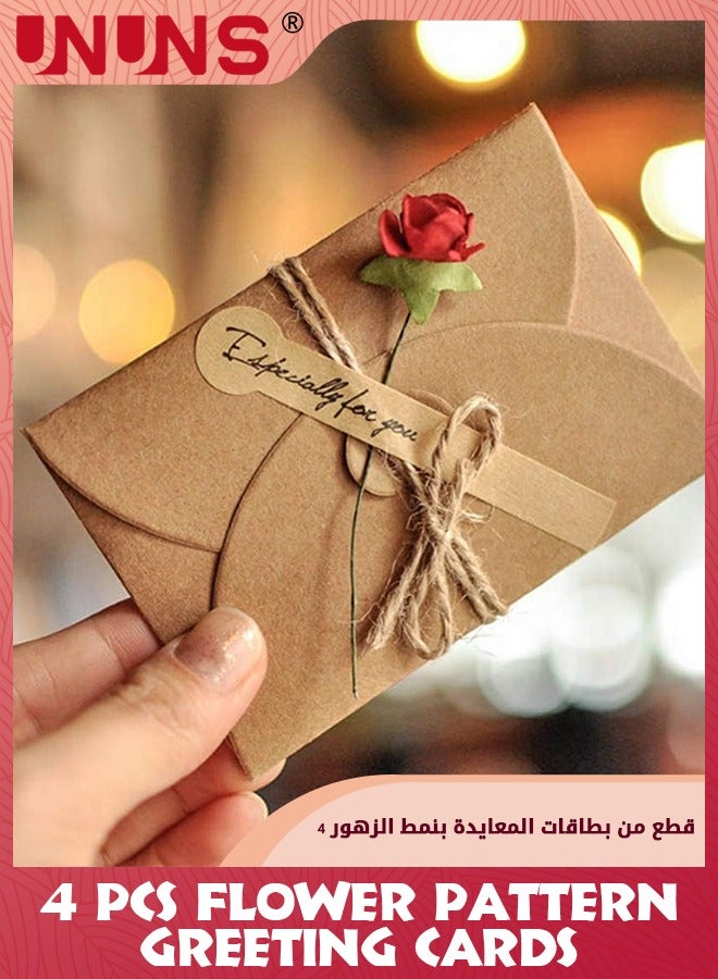 UNUNS 4 Pack Handmade Flower Greeting Card Dried Flowers Decorated Postcard,Thank You Card,Vintage Blank Fancy Envelope Invitation Greeting Card,Wish Card For Wedding Birthday Festival,Valentine's Day - Image 5