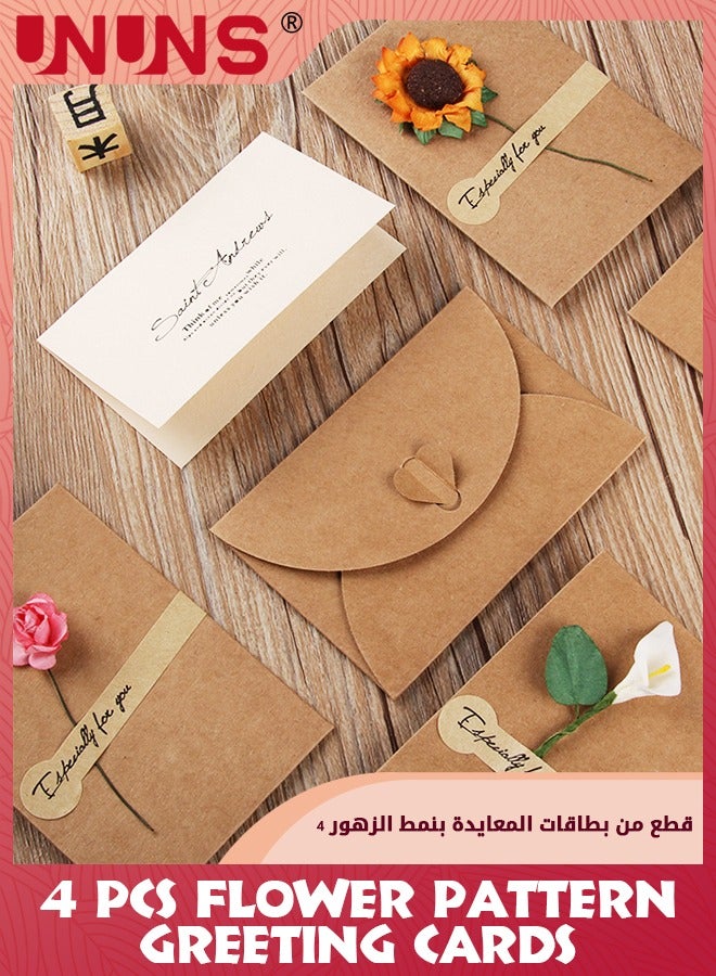UNUNS 4 Pack Handmade Flower Greeting Card Dried Flowers Decorated Postcard,Thank You Card,Vintage Blank Fancy Envelope Invitation Greeting Card,Wish Card For Wedding Birthday Festival,Valentine's Day - Image 3