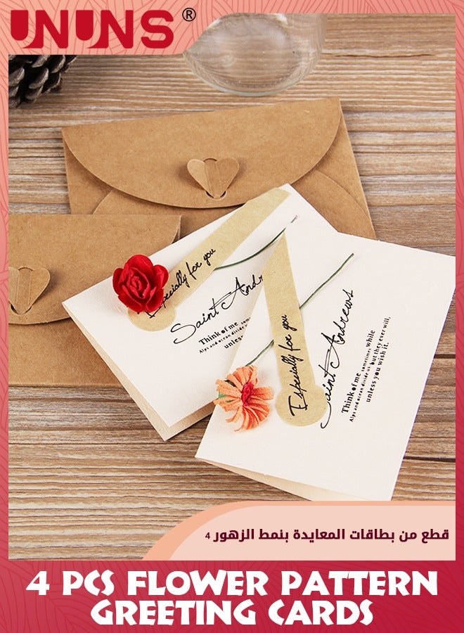 UNUNS 4 Pack Handmade Flower Greeting Card Dried Flowers Decorated Postcard,Thank You Card,Vintage Blank Fancy Envelope Invitation Greeting Card,Wish Card For Wedding Birthday Festival,Valentine's Day - Image 2
