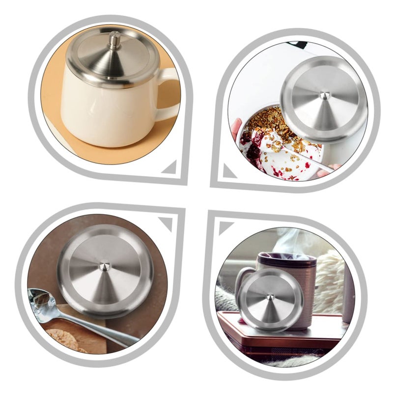Cabilock 2 Pcs Small Mug Lids Stainless Steel Water Coffee Tea Cup Lid Cover Mug Seal Cap Beverage Drinking Cup Lid Cover for Home Kitchen Silver (3 inches in diameter) - Image 3