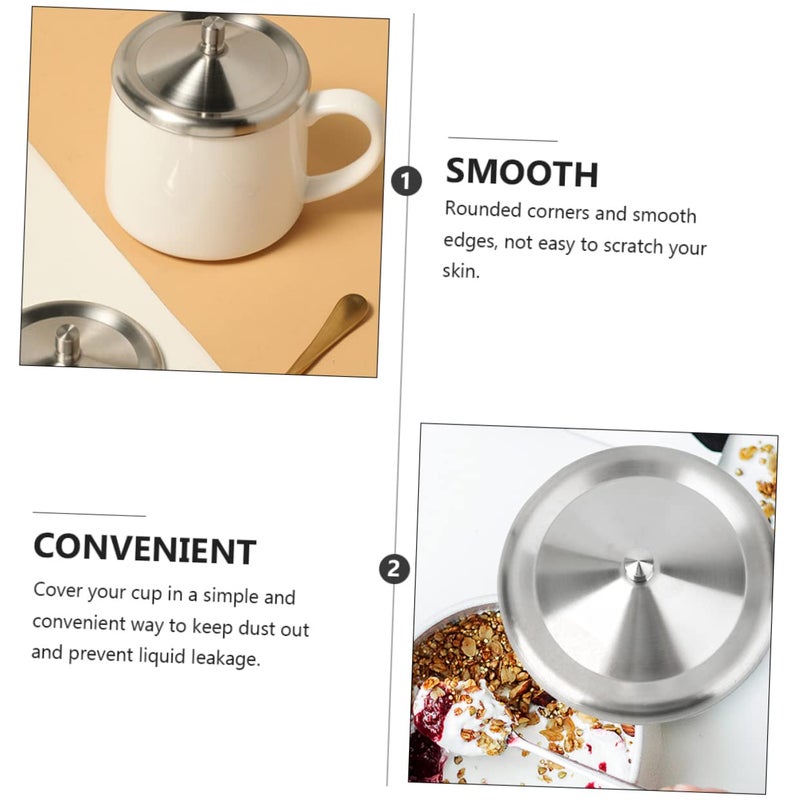 Cabilock 2 Pcs Small Mug Lids Stainless Steel Water Coffee Tea Cup Lid Cover Mug Seal Cap Beverage Drinking Cup Lid Cover for Home Kitchen Silver (3 inches in diameter) - Image 5