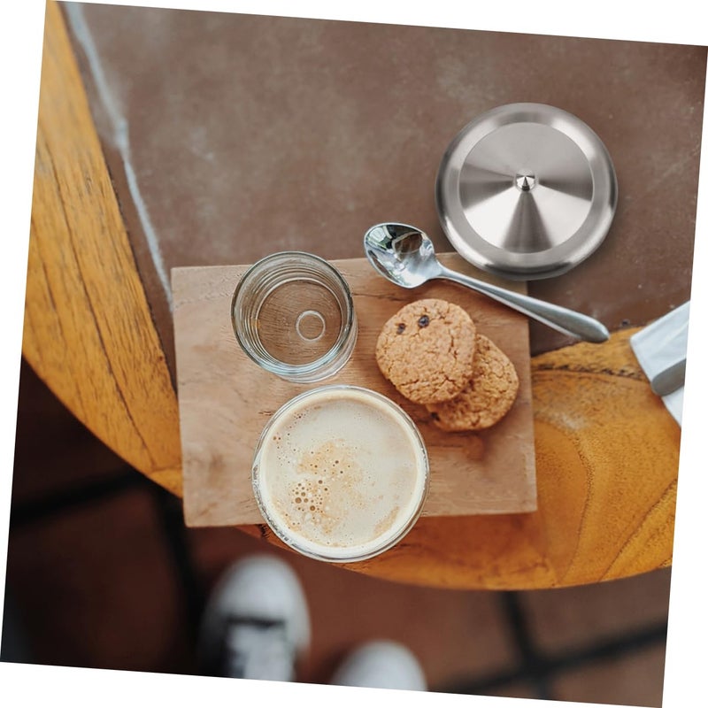 Cabilock 2 Pcs Small Mug Lids Stainless Steel Water Coffee Tea Cup Lid Cover Mug Seal Cap Beverage Drinking Cup Lid Cover for Home Kitchen Silver (3 inches in diameter) - Image 2