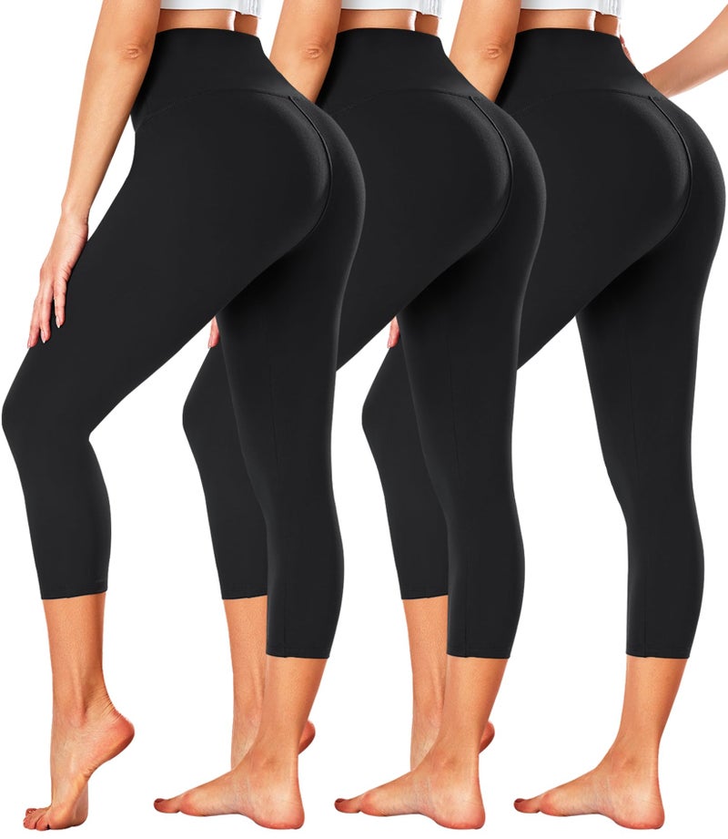 FULLSOFT 3 Pack Capri Leggings for Women - High Waisted Tummy Control Black Workout Yoga Pants for Summer,Sports (1-3 Pack Capri Black,Black,Black,Large-X-Large) - Image 1