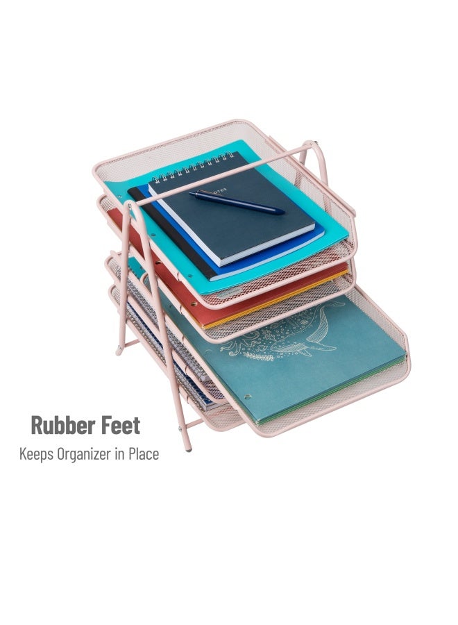 Mind Reader 5-Tier Paper Tray Organizer, Vertical Desktop File Storage Rack, Office, Metal Mesh, Pink - Image 5