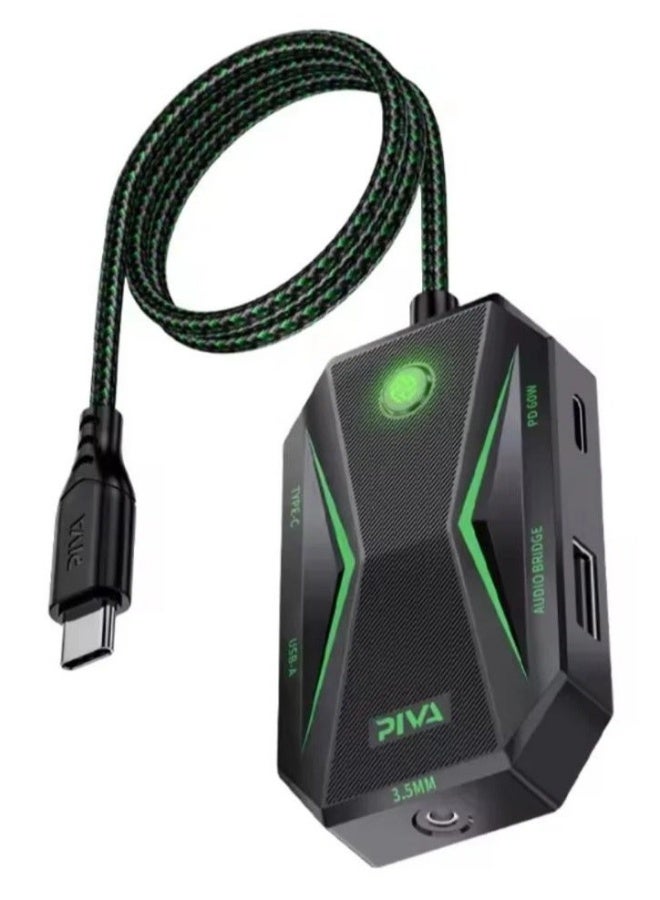 PIVA GS4 PRO Type C 5 in 1 Adapter with 32bit Sound Card 60W Fast Charging Data Transfer Rate Up to 480Mbps Compatible with AUX and Type C Headphones Supports All iPads and iPhones with Type C Port - Image 1