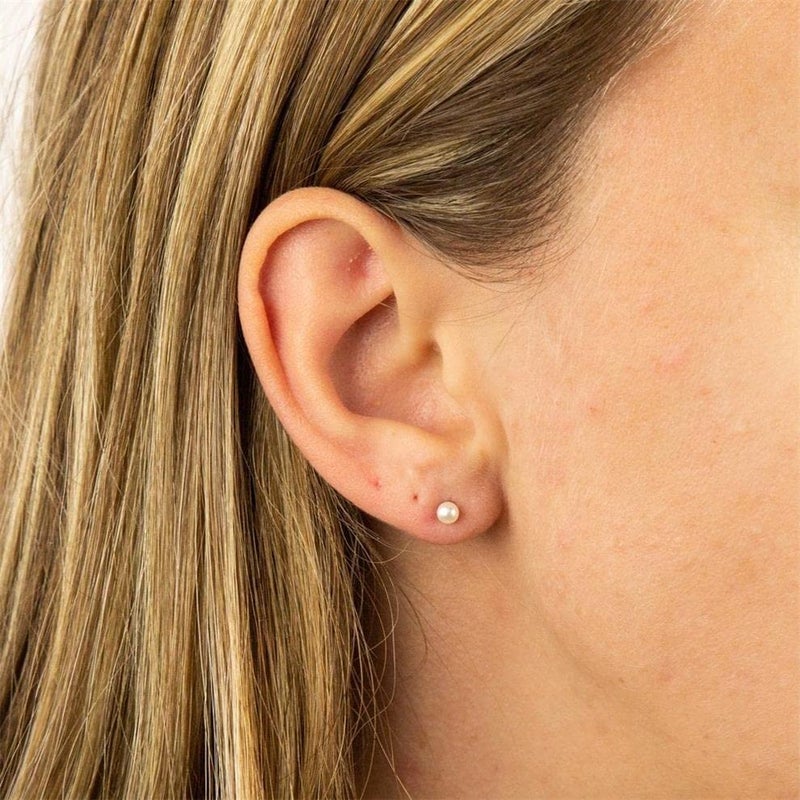showself 12Pcs 3MM Tiny Pearl Stud Earrings, 20G Hypoallergenic Surgical Steel Small Gold Cartilage Helix Piercing Jewelry, Micro Stacked Ear Studs, Mini White Ball Post Earrings Set for Multiple Hole Piercing - Image 2