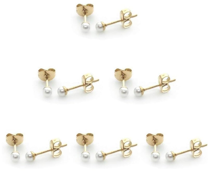 showself 12Pcs 3MM Tiny Pearl Stud Earrings, 20G Hypoallergenic Surgical Steel Small Gold Cartilage Helix Piercing Jewelry, Micro Stacked Ear Studs, Mini White Ball Post Earrings Set for Multiple Hole Piercing - Image 1