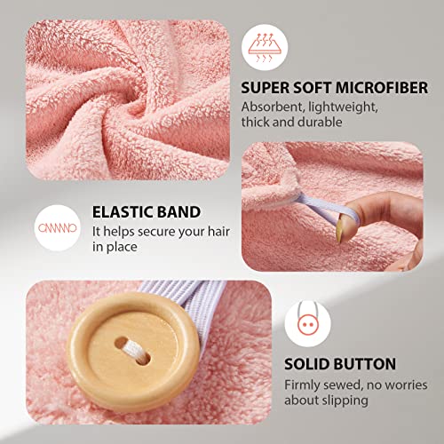 YFONG 3 Pack Hair Towel Wrap for Women with Button, Super Absorbent Microfiber Hair Towel for Wet Long Short Curly Hair, Soft Fast Drying Hair Turban Towel Anti Frizz（Pink,White, Gray） - Image 3