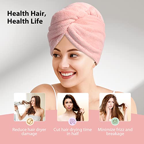 YFONG 3 Pack Hair Towel Wrap for Women with Button, Super Absorbent Microfiber Hair Towel for Wet Long Short Curly Hair, Soft Fast Drying Hair Turban Towel Anti Frizz（Pink,White, Gray） - Image 4