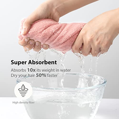 YFONG 3 Pack Hair Towel Wrap for Women with Button, Super Absorbent Microfiber Hair Towel for Wet Long Short Curly Hair, Soft Fast Drying Hair Turban Towel Anti Frizz（Pink,White, Gray） - Image 2
