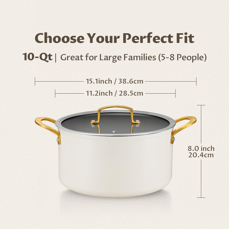 BEZIA 10 Quart Cooking Pot with Ceramic Coating, Non-Stick Stock Pot with Tempered Glass Lid, Large Soup Pot with Stainless Steel Handle, Induction Compatible Stockpot, Dishwasher Safe, Cream - Image 2