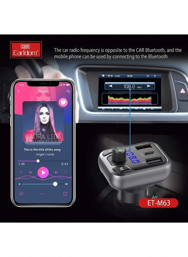 أيرلدوم جهاز إرسال FM للسيارة من Earldom ET-M63، شاحن لاسلكي، مشغل MP3، وشاحن سيارة سريع - Image 2