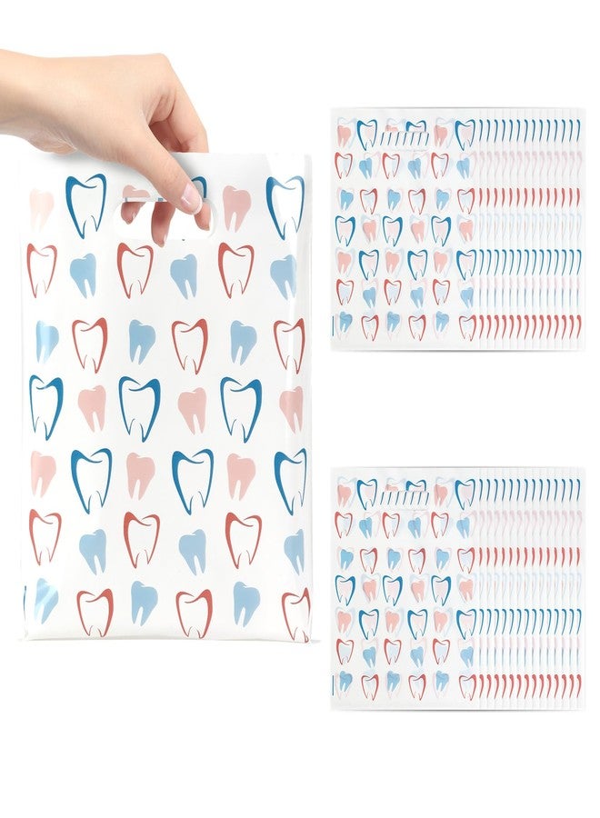 eowqeiur Dental Goodie Bags(8.2x9.4 Inch 50 PCS Plastic Tooth Gifts Goody Snack Treat Cookie Bags with Handle Dental Assistant Must Haves Office Supplies Toothbrush Patients Hygiene Bag Bulk - Image 1