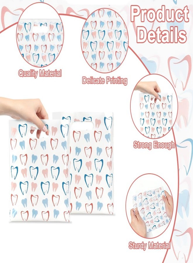 eowqeiur Dental Goodie Bags(8.2x9.4 Inch 50 PCS Plastic Tooth Gifts Goody Snack Treat Cookie Bags with Handle Dental Assistant Must Haves Office Supplies Toothbrush Patients Hygiene Bag Bulk - Image 3