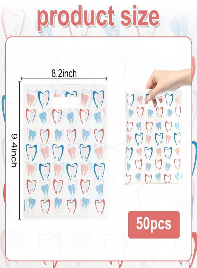 eowqeiur Dental Goodie Bags(8.2x9.4 Inch 50 PCS Plastic Tooth Gifts Goody Snack Treat Cookie Bags with Handle Dental Assistant Must Haves Office Supplies Toothbrush Patients Hygiene Bag Bulk - Image 2