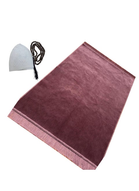 Jinou Prayer Mat with free namaz cap and tasbih beeds – Made With Premium Quality Turkish Velvet with Memory Foam – Ramadan Gift Prayer Rug for Men, Women and Grandparents and Kids.