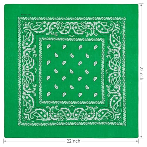 combocube 12 Pack(one Dozen) Multi-Purpose Cotton Paisley Cowboy Bandanas Headband for Men and Women (Green) - Image 2