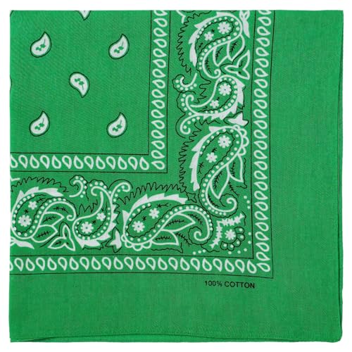 combocube 12 Pack(one Dozen) Multi-Purpose Cotton Paisley Cowboy Bandanas Headband for Men and Women (Green) - Image 1