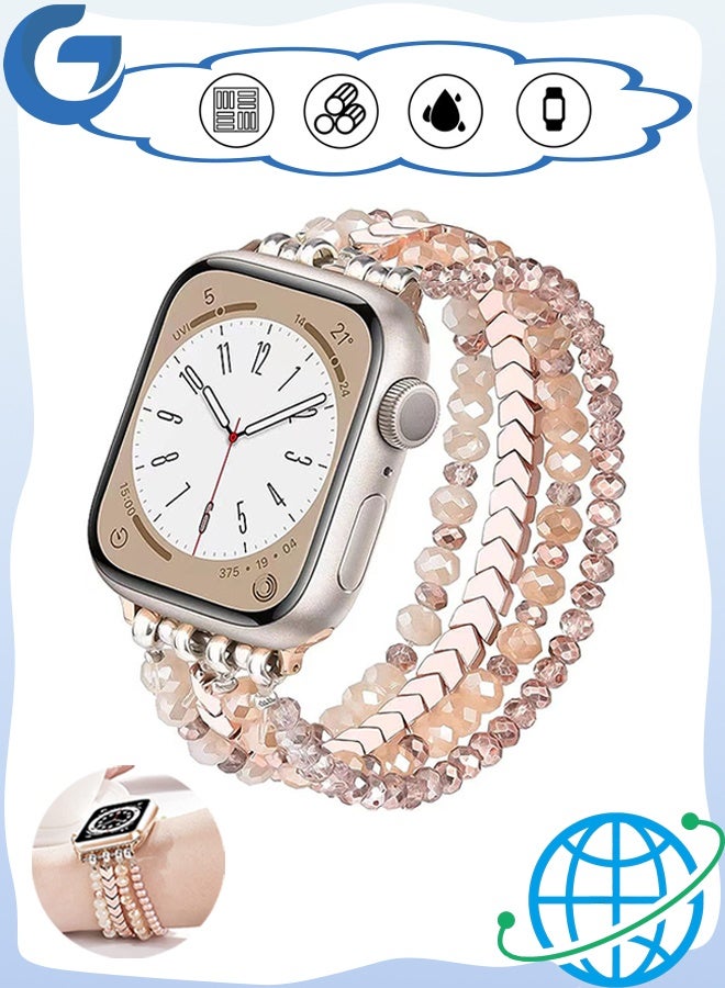 MXN Apple Watch Trail Band, Beaded Bracelet Compatible 42/44/45mm, Fashion Elastic Stretch Women Bands for iWatch Series 1/2/3/4/ultra etc - Image 1